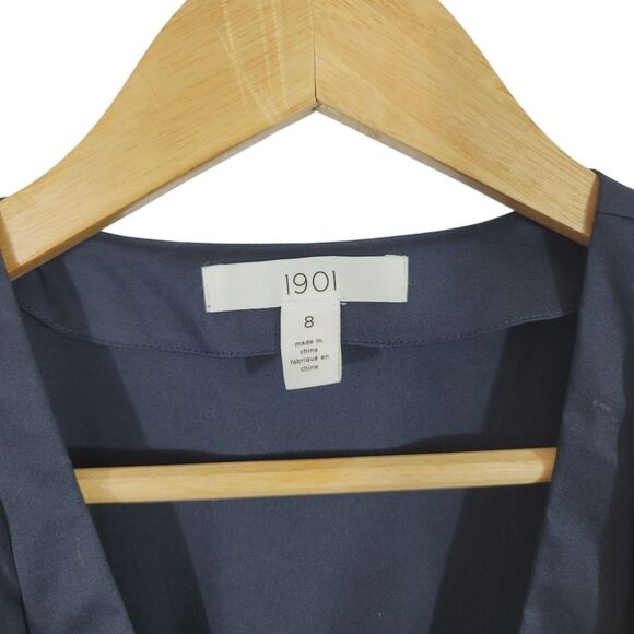 NEW 1901 Surplice Wrap Fit & Flare Peplum Sleeveless Blouse in Navy Blue Size 8 - Picture 6 of 10